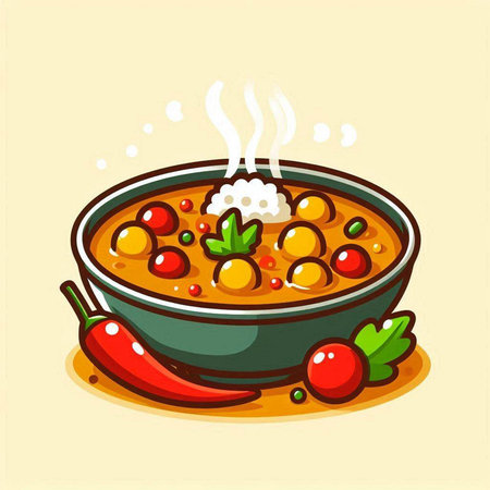 Chilli soup with meatballs in a bowl. Vector illustration.のイラスト素材