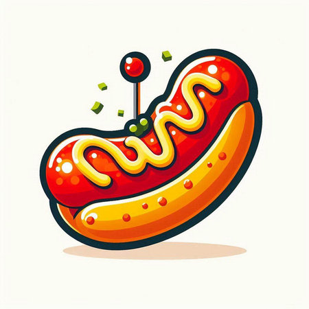 Hot dog with mustard and ketchup. Fast food vector illustration.のイラスト素材