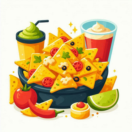 Mexican nachos vector illustration. Traditional mexican food.のイラスト素材