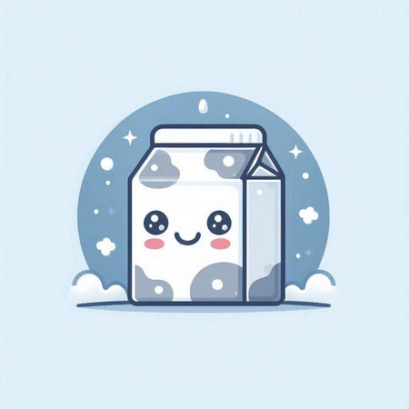 Milk carton with cute kawaii character, vector illustrationのイラスト素材