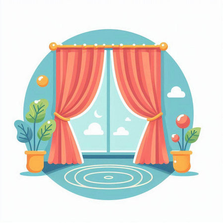 Curtains in the room. Vector illustration in flat style.のイラスト素材