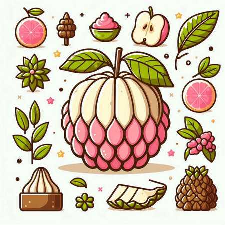 Set of fruits and berries icons. Vector illustration for your design.のイラスト素材