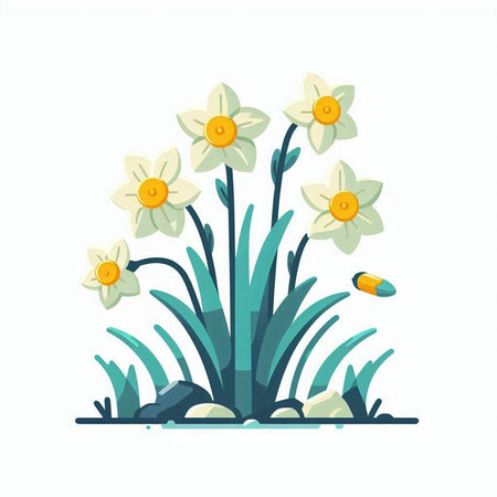 Narcissus flower in garden. Vector illustration in flat styleのイラスト素材