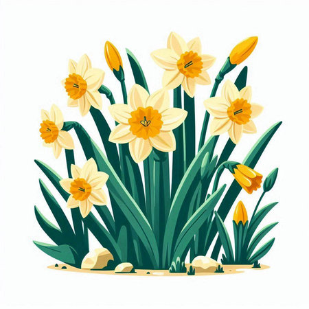 Narcissus flowers. Daffodil vector illustration.のイラスト素材