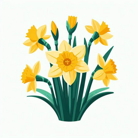 Yellow daffodils bouquet isolated on white background. Vector illustration.のイラスト素材