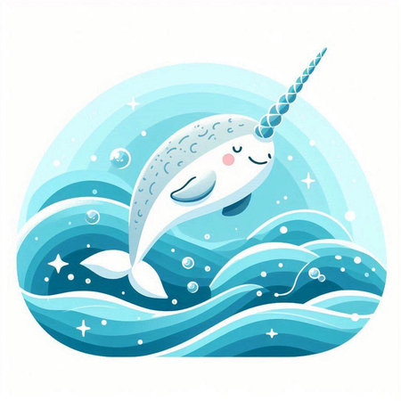 Cute cartoon narwhal in the sea. Vector illustration.のイラスト素材