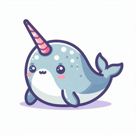 Cute cartoon narwhal isolated on white background. Vector illustration.のイラスト素材