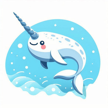Cute cartoon narwhal. Vector illustration on white background.のイラスト素材