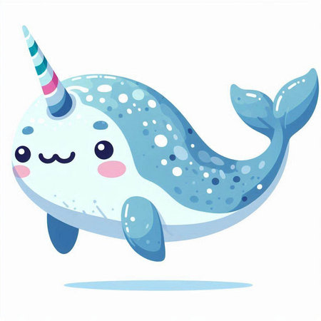 Cute cartoon narwhal isolated on white background. Vector illustration.のイラスト素材