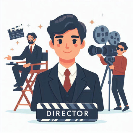Movie director. Vector illustration in flat cartoon style. Movie production.のイラスト素材