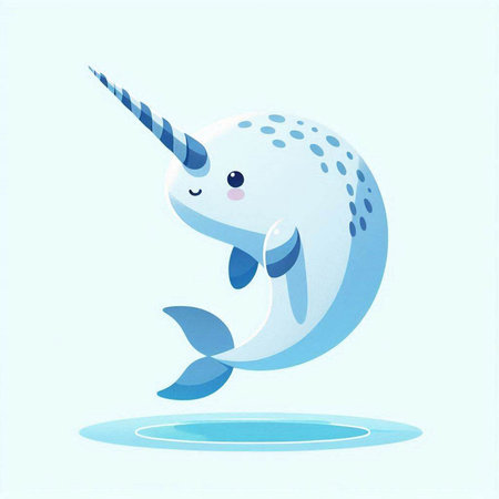 Cute cartoon narwhal isolated on blue background. Vector illustration.のイラスト素材