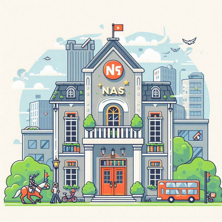 Nashville, Tennessee, USA. Cityscape with old school building. Vector illustration.のイラスト素材