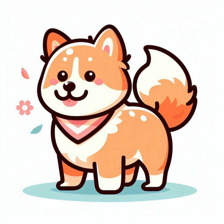 Cute Akita Inu dog cartoon character. Vector illustration.のイラスト素材