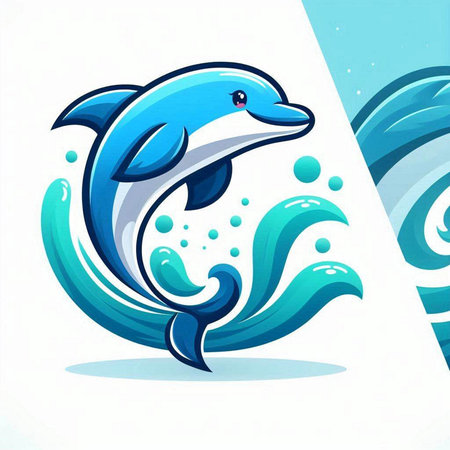 Illustration of a dolphin jumping in the sea. Vector illustration.のイラスト素材