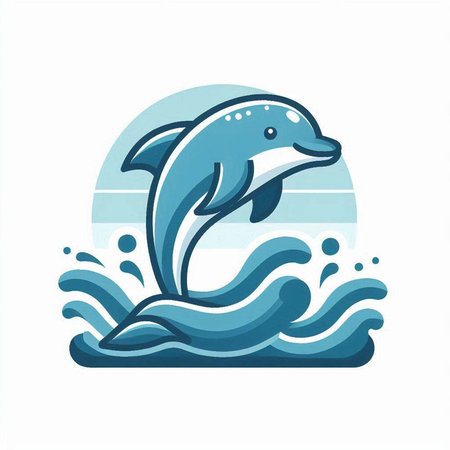 Dolphin jumping out of the water. Vector illustration in flat style.のイラスト素材