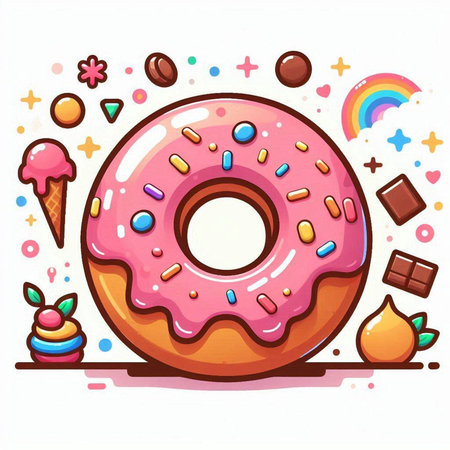 Donut with colorful glaze and sprinkles. Vector illustration.のイラスト素材