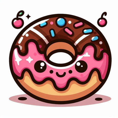 Cartoon donut with pink glaze and sprinkles. Vector illustration.のイラスト素材