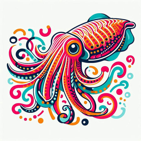 Colorful octopus on white background. Hand drawn vector illustration.のイラスト素材