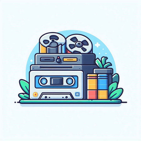 Retro audio tape recorder and cassette player. Flat vector illustration.のイラスト素材