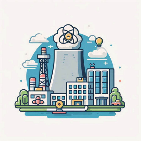 Nuclear power plant in flat style. Vector illustration for your design.のイラスト素材