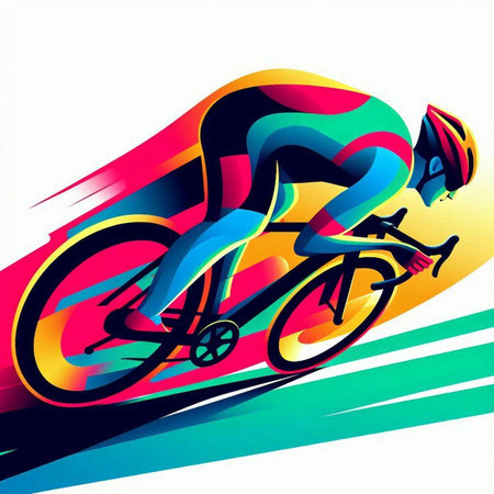 Cyclist Riding a Bike on Colorful Abstract Background Vector Illustrationのイラスト素材