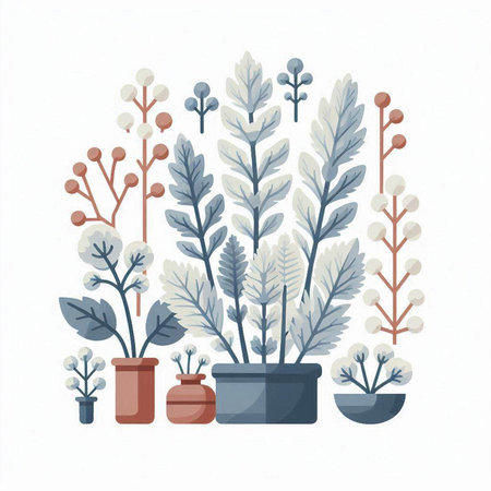 Plants in pots. Isolated vector illustration on white background.のイラスト素材