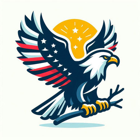 Eagle with american flag in the background. Vector illustration.のイラスト素材