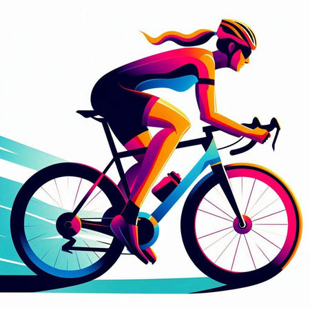 Cyclist riding a bicycle. Colorful vector illustration on white background.のイラスト素材
