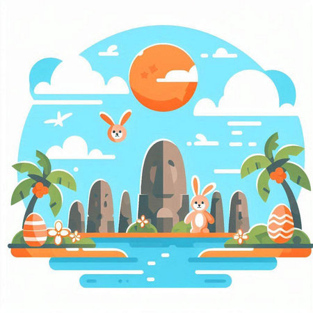 Flat design illustration concept of summer holidays, vacation, travel, tourism, sea, beach.のイラスト素材