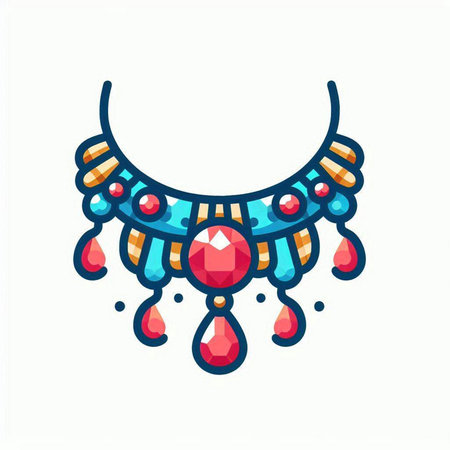 Necklace with precious stones. Vector illustration in flat style.のイラスト素材