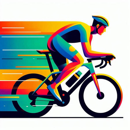Cyclist riding a bike on colorful background. Vector illustration.のイラスト素材