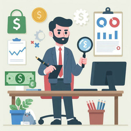 Businessman working in the office. Business concept. Vector illustration.のイラスト素材