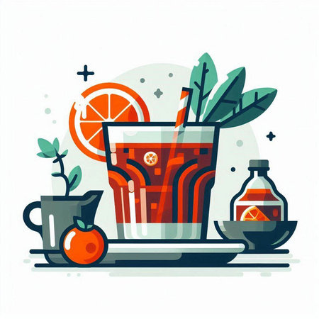Cocktail with orange and lemon. Vector illustration in flat style.のイラスト素材