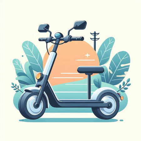 Modern scooter on the background of the summer landscape. Vector illustrationのイラスト素材