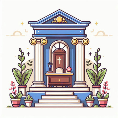Illustration of a church in a flat style. Vector illustration.のイラスト素材