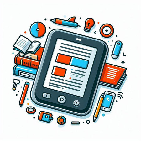 Smartphone with tablet pc and education icons on white background. Vector illustrationのイラスト素材