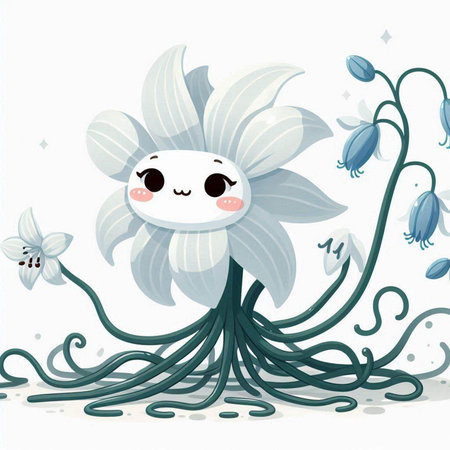 Illustration of a Cute Cartoon Narcissus Flower on White Backgroundのイラスト素材