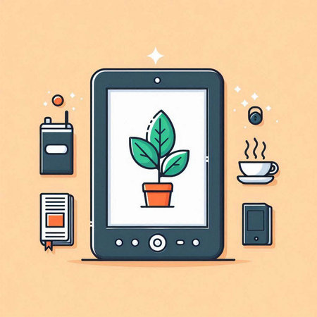 Smartphone with plant in a pot on the screen. Vector illustrationのイラスト素材