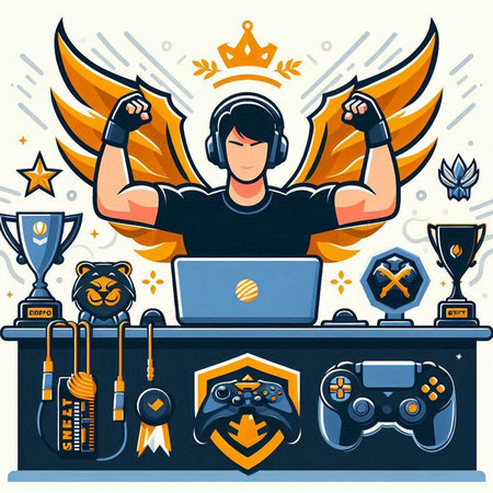 Vintage retro style illustration of a gamer with a laptop in his hands.のイラスト素材