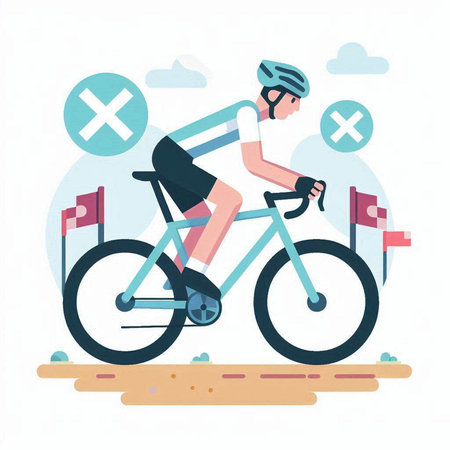 Cyclist on the road. Vector illustration in flat style.のイラスト素材