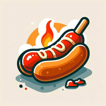 Hot dog vector illustration. Grilled sausage icon. Hot dog icon.のイラスト素材