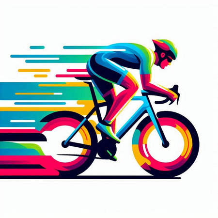 Cyclist riding on the road. Colorful vector illustration.のイラスト素材