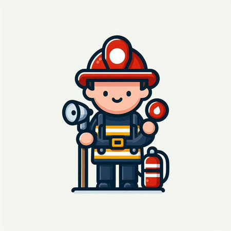 Firefighter Cartoon Character Icon Vector Illustration. Flat Design Style.のイラスト素材