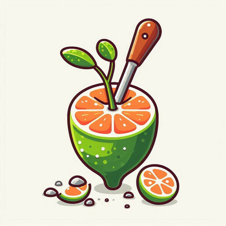 Citrus fruit vector illustration. Cucumber, orange, grapefruit, lime, kiwi, lemon and limeのイラスト素材