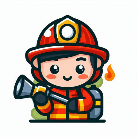 Cartoon firefighter character. Vector illustration. Cute cartoon fireman.のイラスト素材