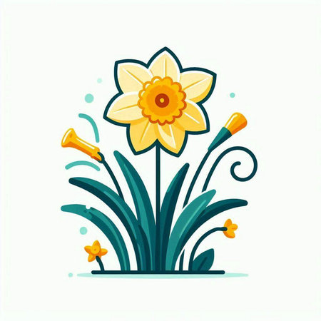 Flowering narcissus. Vector illustration in flat cartoon style.のイラスト素材