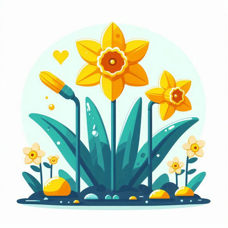 Flowerbed with daffodils. Spring season. Vector illustrationのイラスト素材