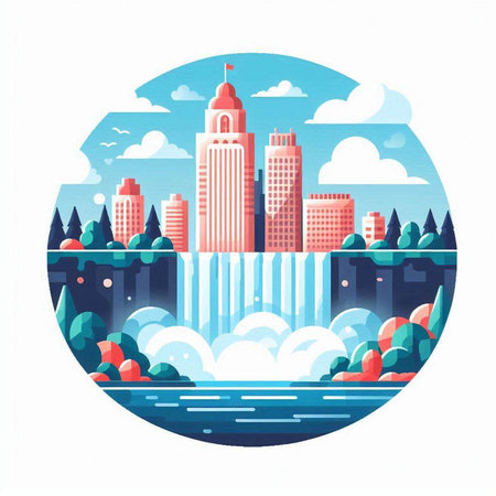 Cityscape. Vector illustration of a modern city in flat design.のイラスト素材