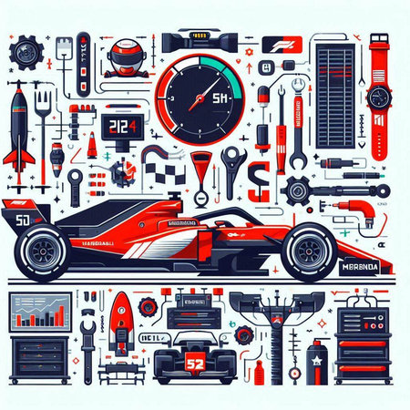 Set of auto parts and tools on white background. Vector illustration.のイラスト素材