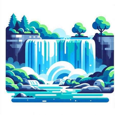 Waterfall on the river. Vector illustration in a flat style.のイラスト素材